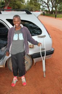 Boniface standing on his two fully-repaired feet